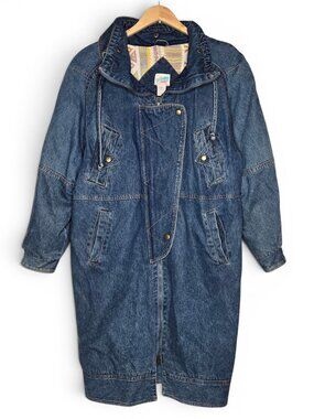 Vintage Center Aisle Womens Denim Trench Coat Blanket Lined Retro 80s Medium